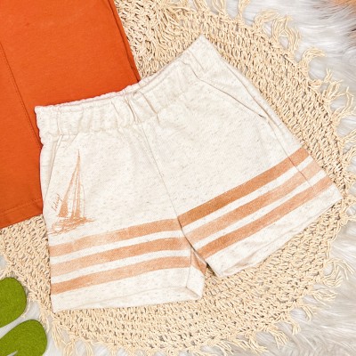 Conj. Camiseta Barco Bordado e Bermuda em Linho - Ferrugem e Areia